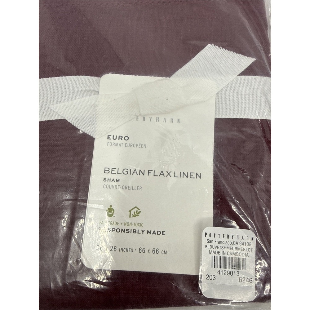 Pottery Barn Merlot Euro Belgian Flax Linen Shams Set Of 2 Luxury 26"x26"\ New - Picture 4 of 6